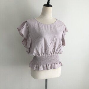 MADEWELL Light Purple/Beige Undertone Linen Blend Ruffle Sleeve Shirt